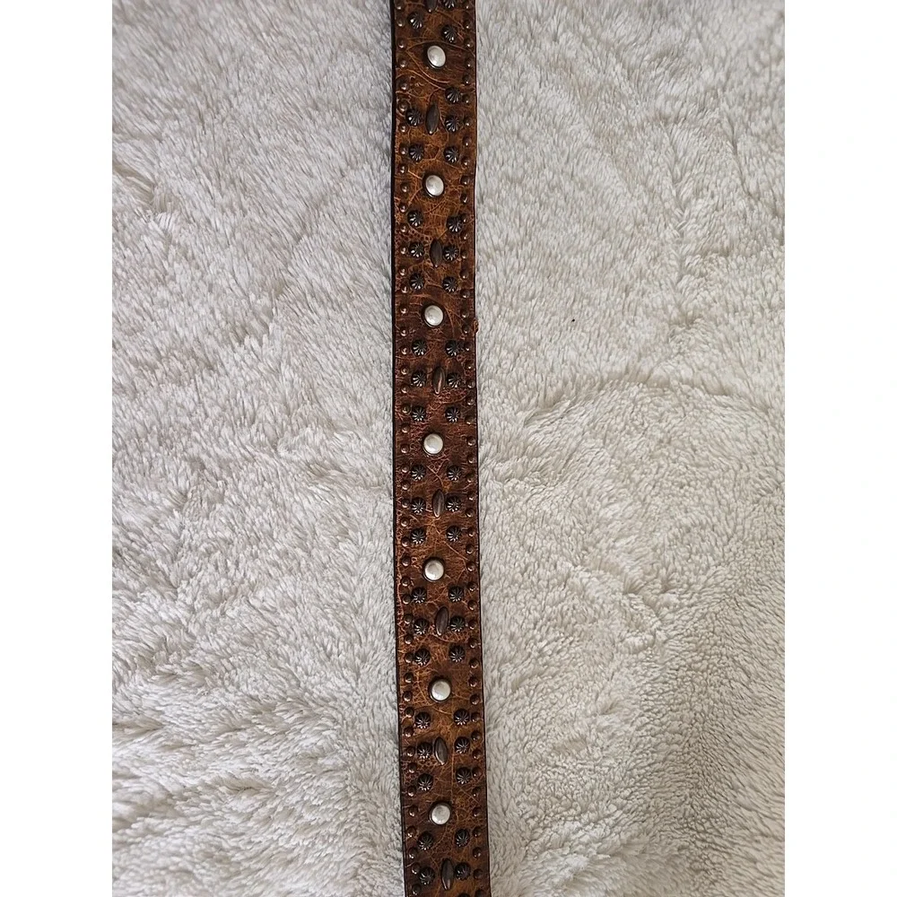 Roper Bling Gems Pearl Studded Brown Western Braided Rose Gold Buckle Belt Rodeo
